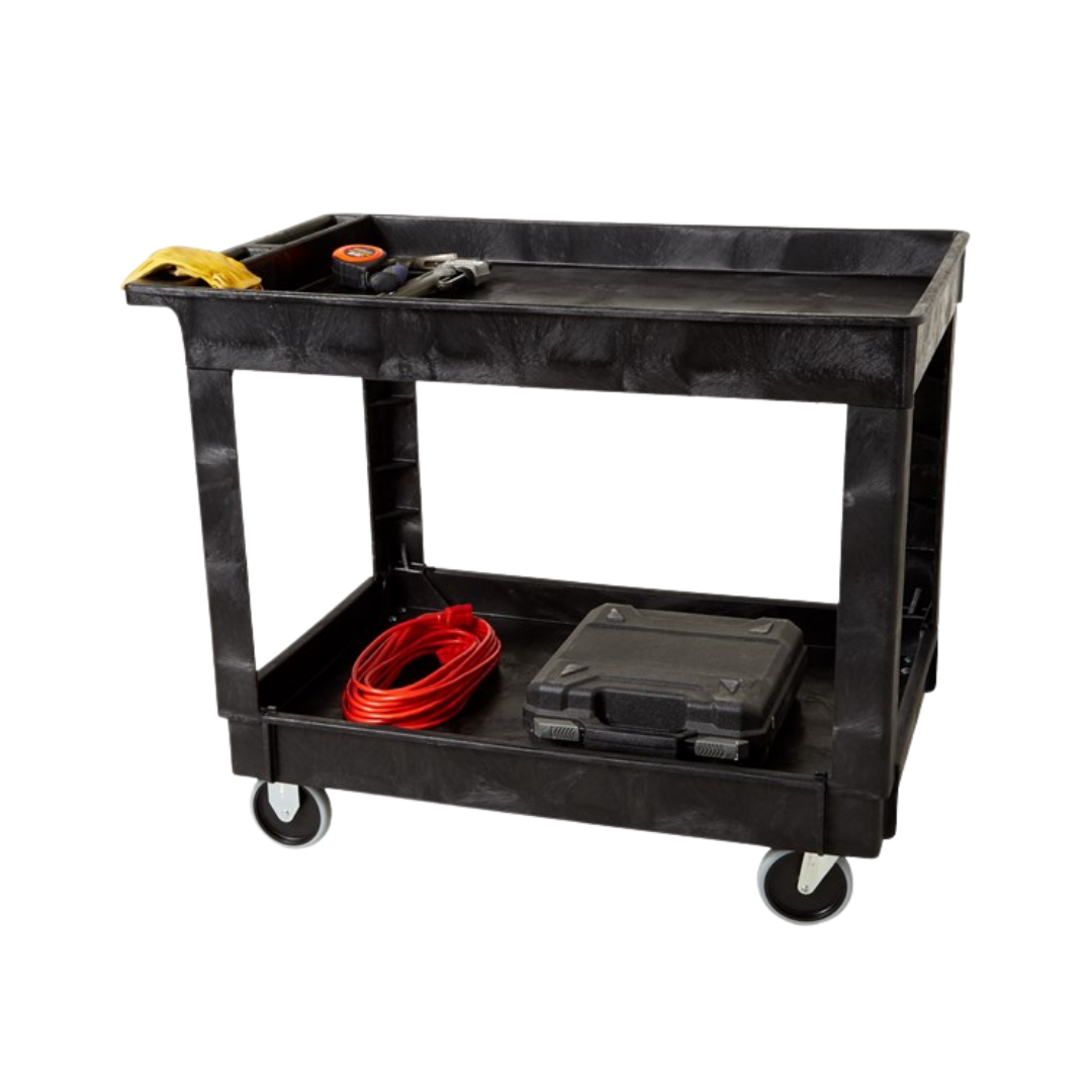 Rubbermaid® Heavy-Duty Flat Handle Utility Cart – Medium, Black, Lipped Shelf