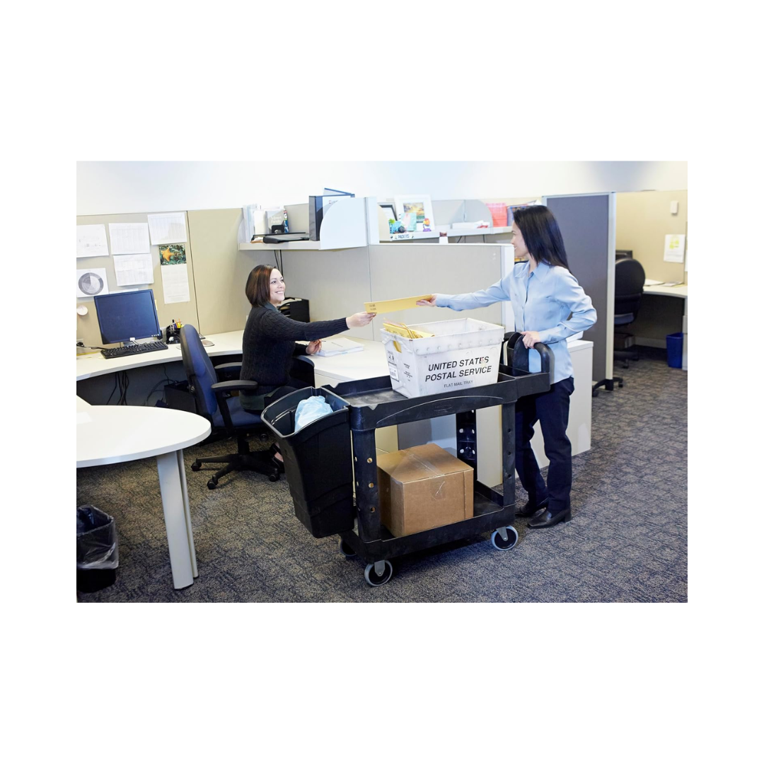 Rubbermaid® BRUTE Heavy-Duty Ergo Handle Utility Cart – Medium, Black, Lipped Shelf