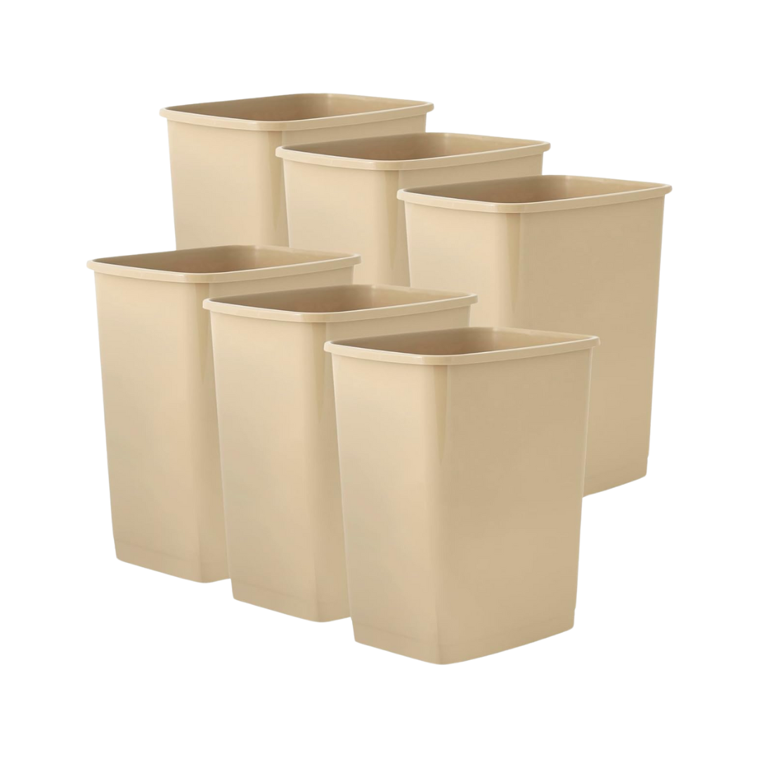 Continental® UL Classified Rectangular Wastebaskets – Fire-Resistant, Sand, 14 Qt & 27 5/8 Qt