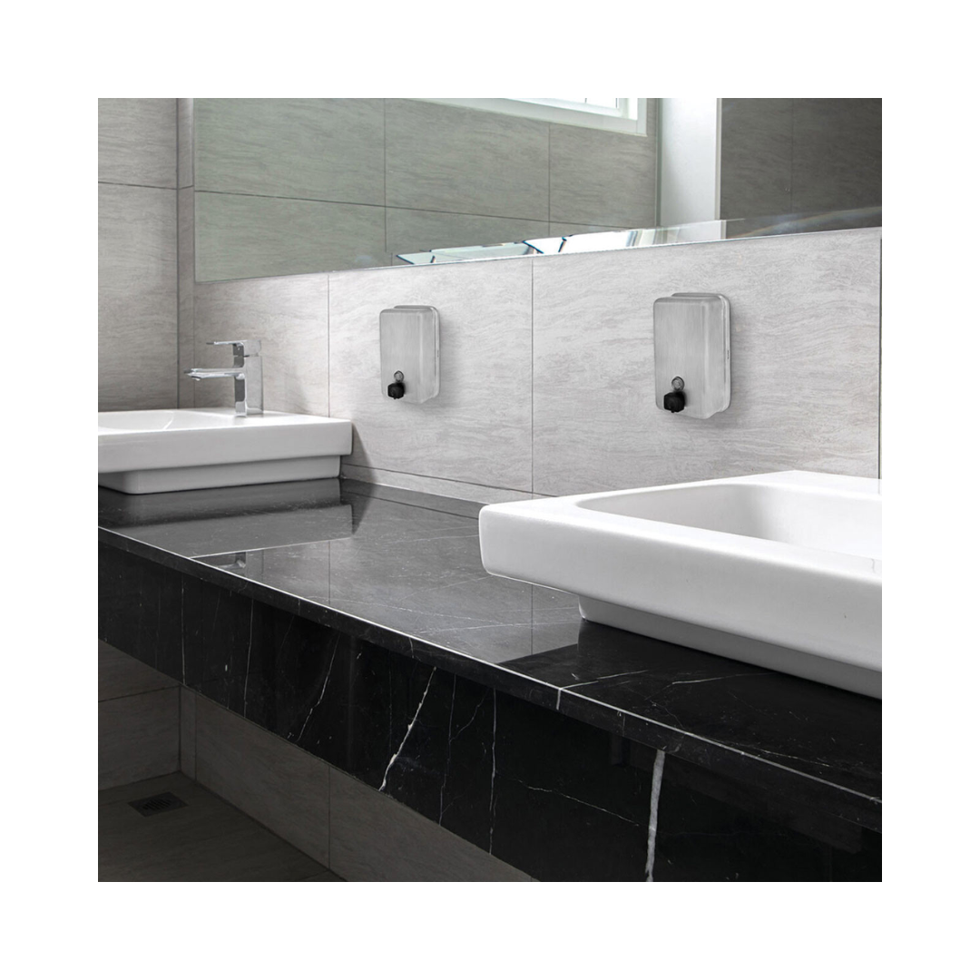 Public Washroom Vertical Soap Dispenser – 40 oz, Stainless Steel