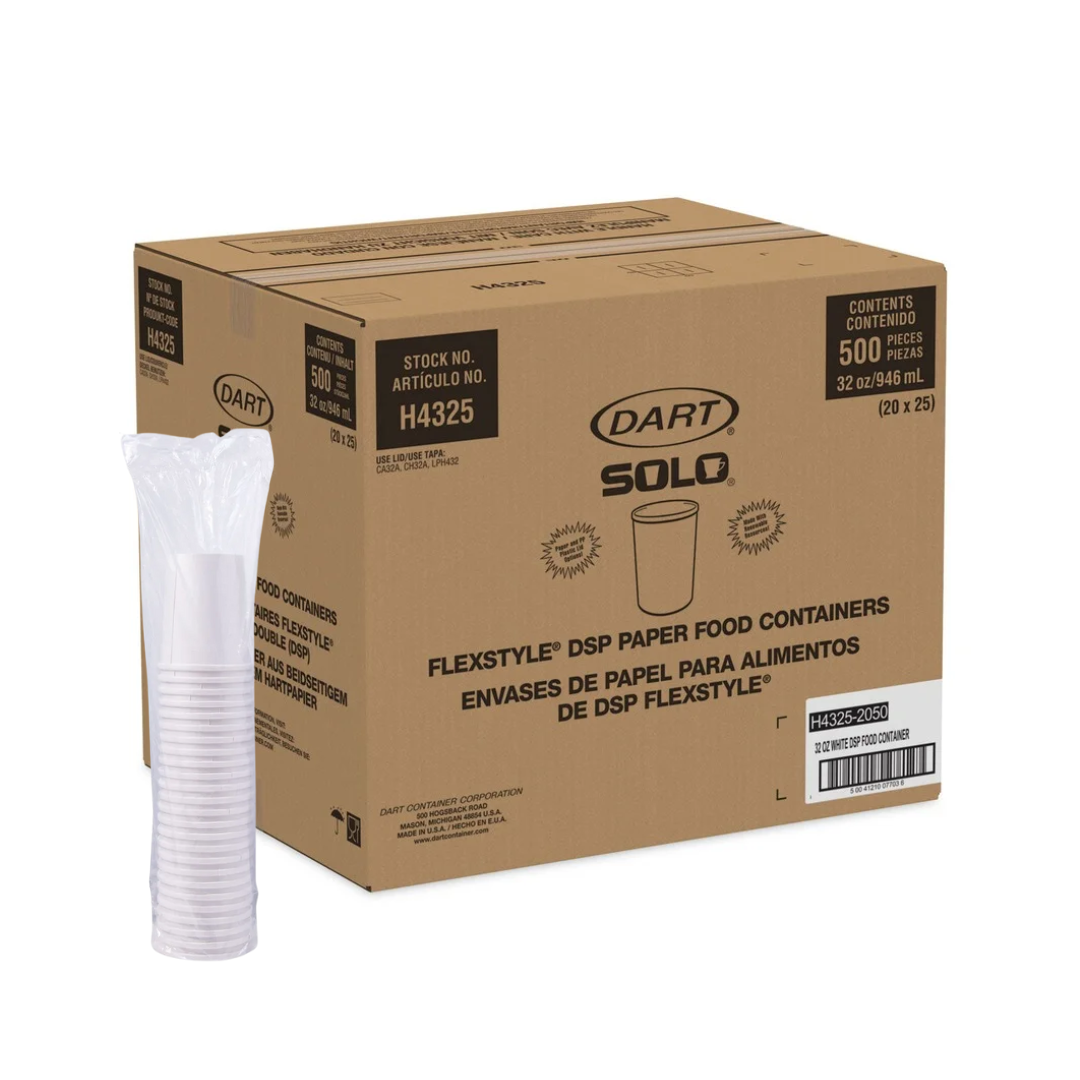 Solo® White Double Poly Paper Food Containers – 12 oz & 32 oz