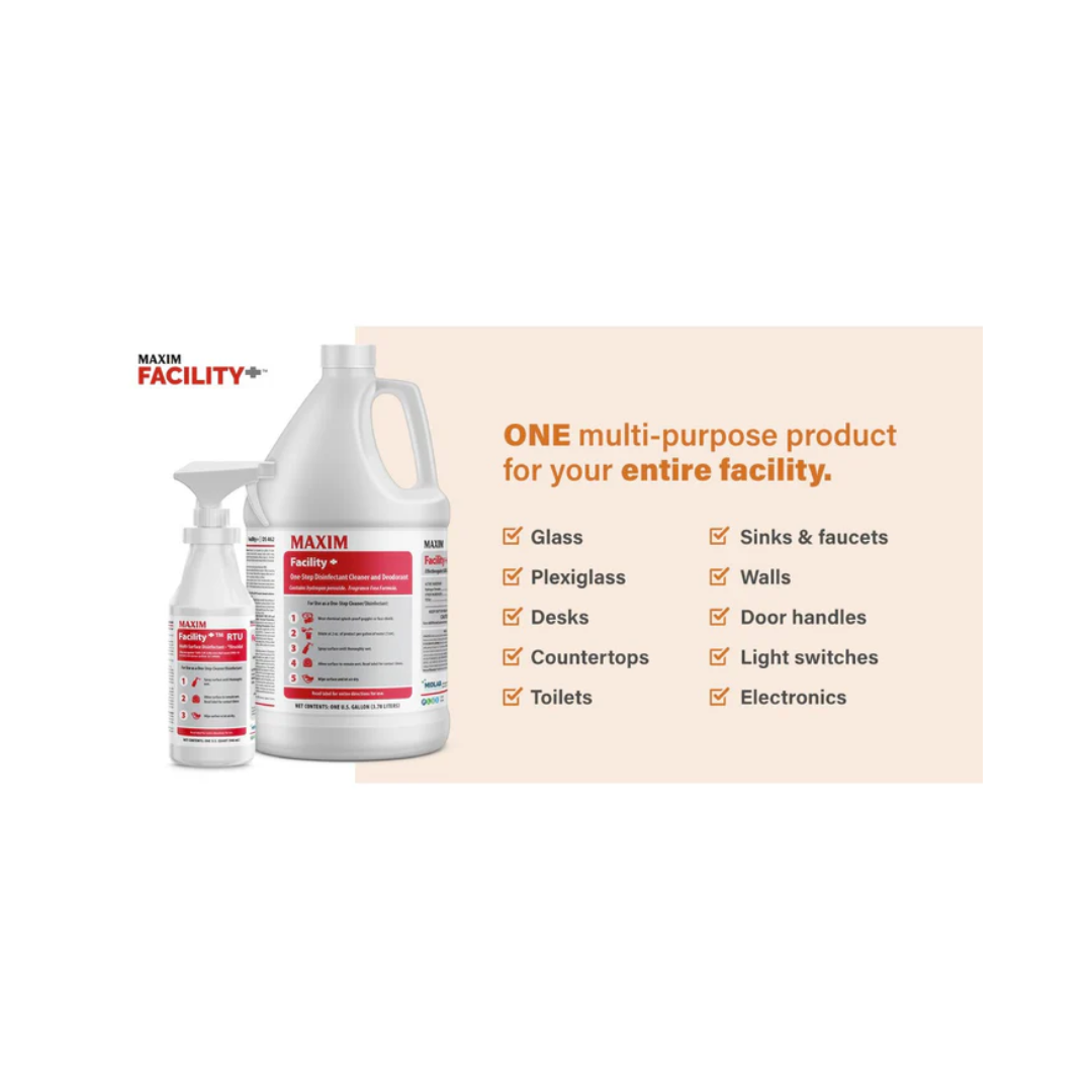 Maxim® Facility+ Disinfectant, Cleaner & Deodorant – 1 Gallon with Mixing Bottle