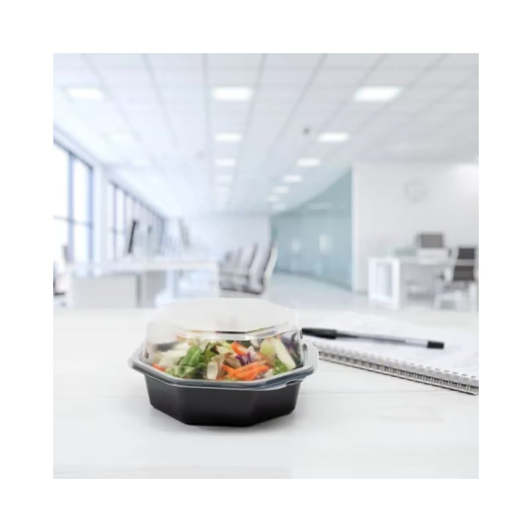 Solo® OctaView® Hinged Containers – 6" Deep & Medium, Black/Clear