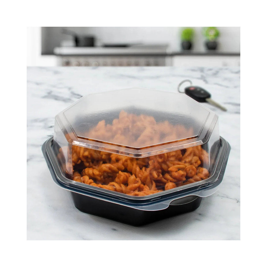 Solo® OctaView® Hinged Containers – 6" Deep & Medium, Black/Clear