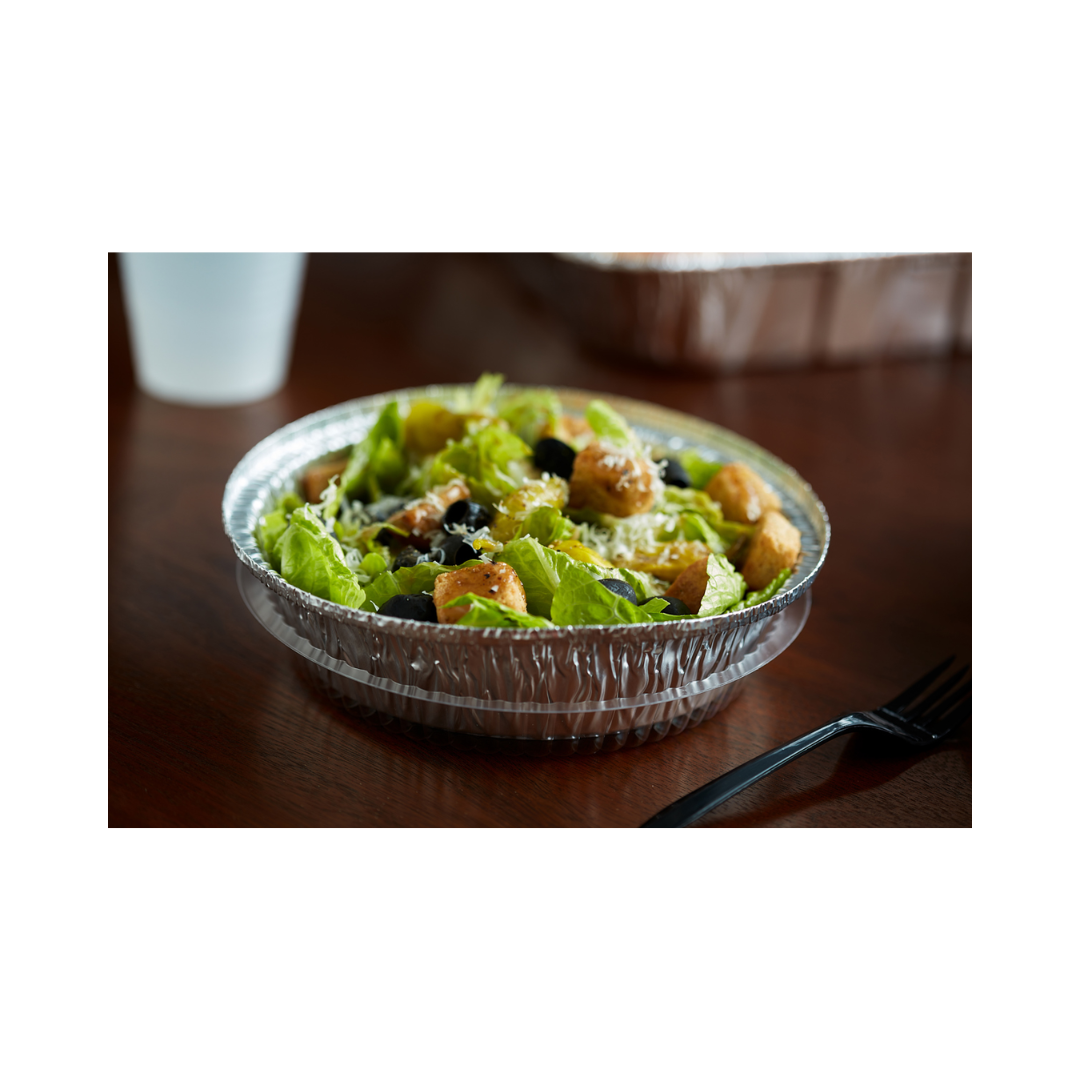 Pactiv 7" Round Foil Container – 1 1/2 lb, 24 oz Capacity, Hemmed Edge