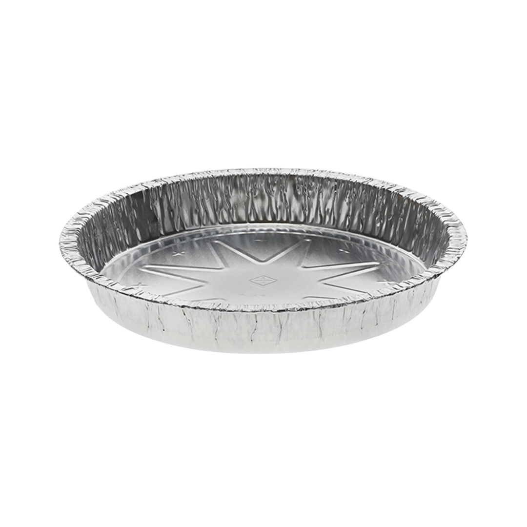 Pactiv 8" Aluminum Round Take-Out Container – 30.5 oz, Ovenable, Full Curl Edge