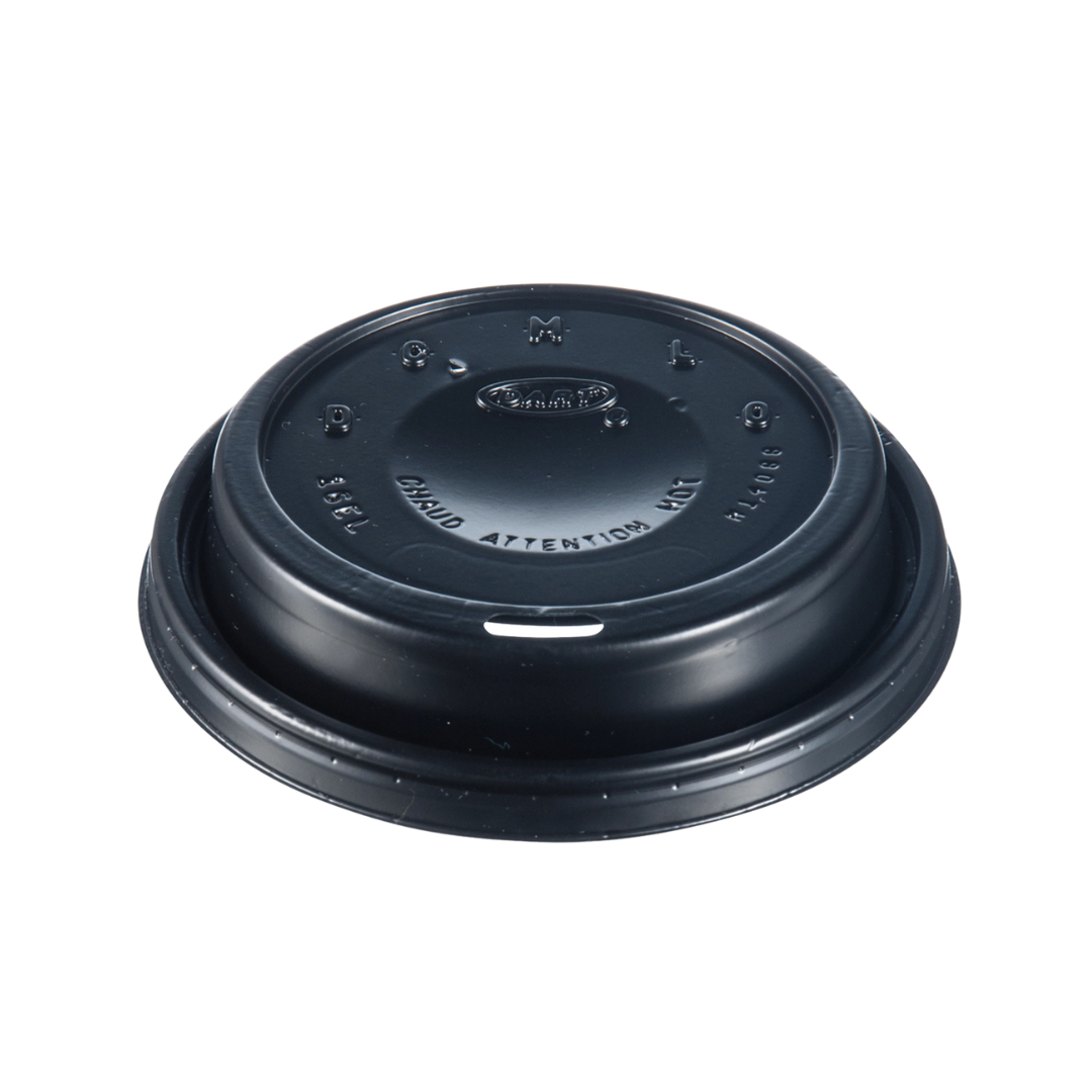 Dart® 12–24 oz. HIPS Cappuccino Lid – Black, Fits Multiple Foam Cup Sizes