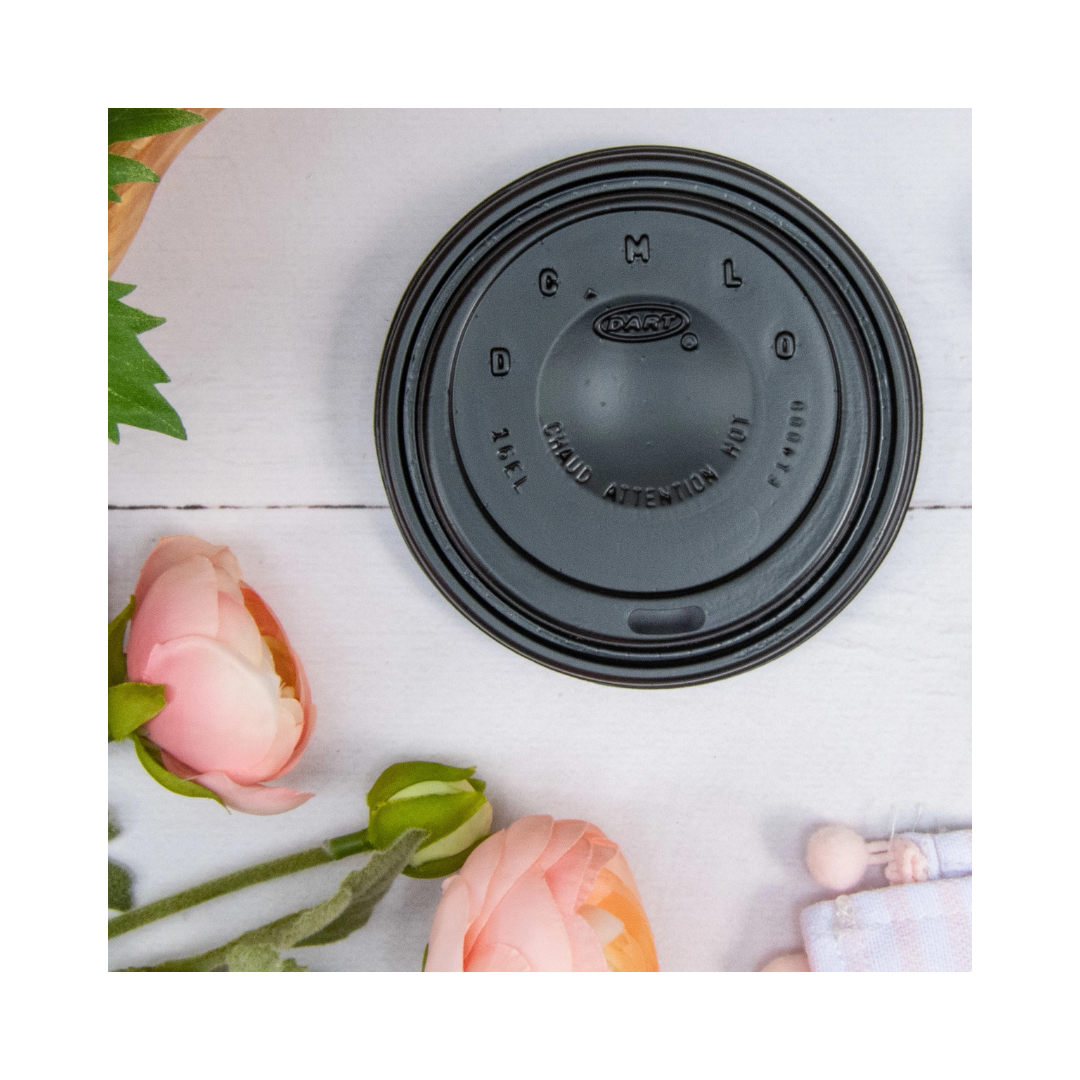 Dart® 12–24 oz. HIPS Cappuccino Lid – Black, Fits Multiple Foam Cup Sizes