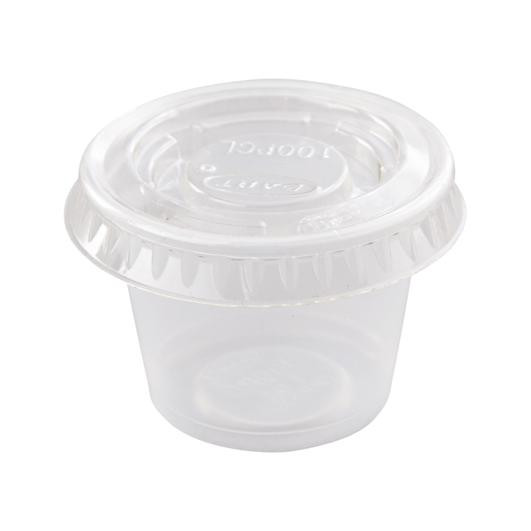 Solo® PET Soufflé Portion Cup No Slot Lid – Fits 1/2 oz, 3/4 oz, 1 oz & 1 1/4 oz Cups, Clear