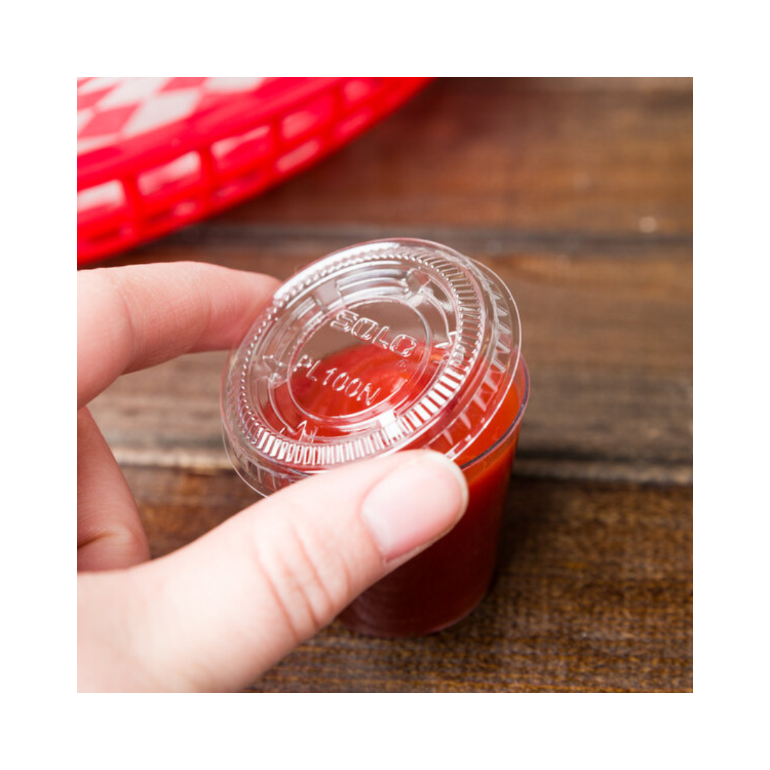 Solo® PET Soufflé Portion Cup No Slot Lid – Fits 1/2 oz, 3/4 oz, 1 oz & 1 1/4 oz Cups, Clear