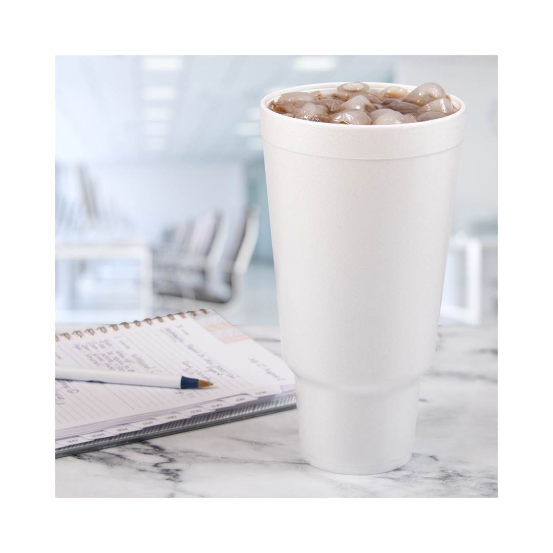 Dart® J Cup® EPS Insulated Pedestal Foam Cups – 32 oz & 44 oz, White