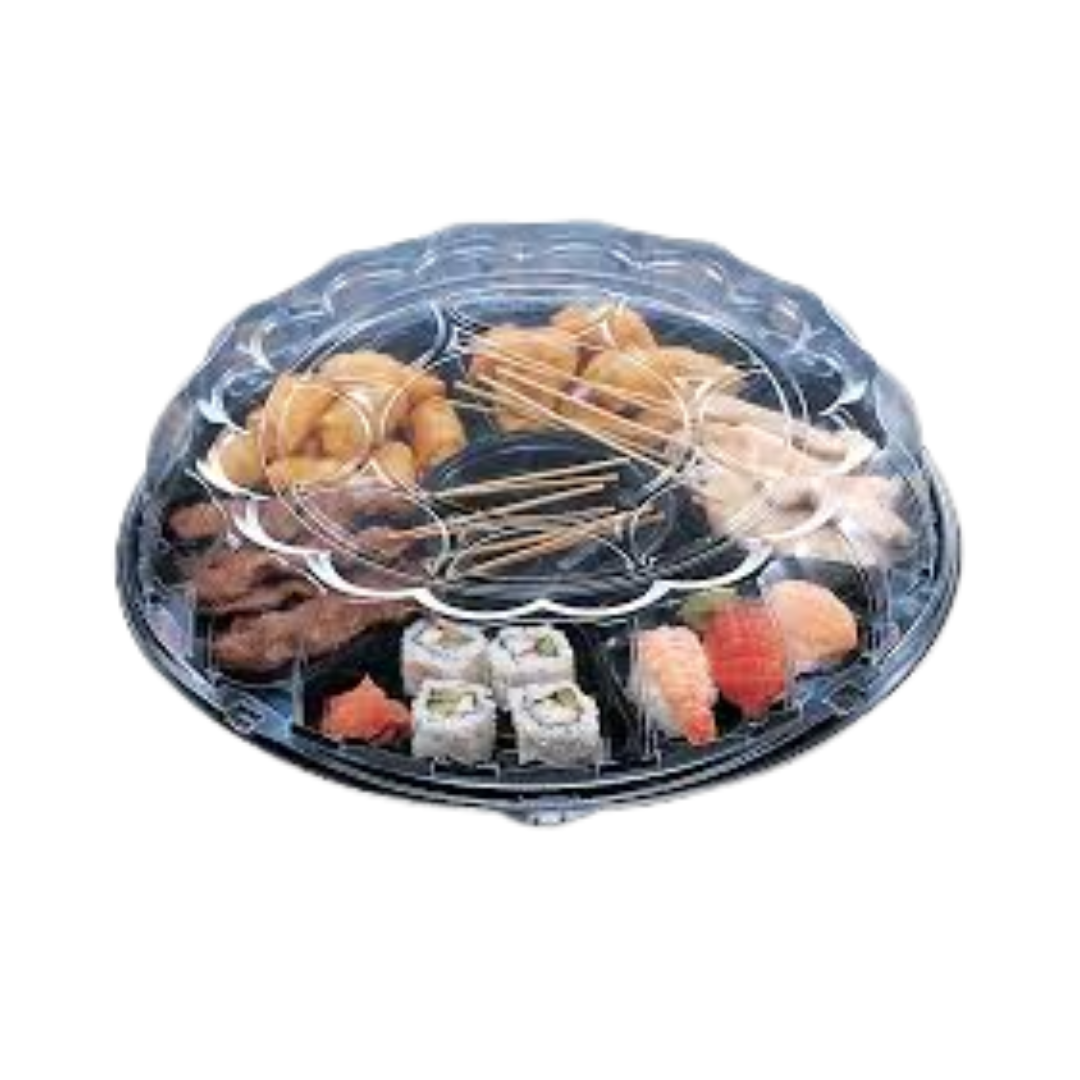 Pactiv SmartLock® Caterware® Flat Trays & Dome Lids – Black & Clear, 12", 16" & 18"