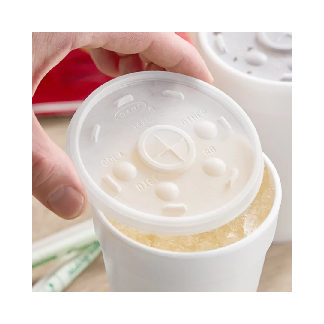 Dart® HIPS Translucent Straw Slotted Lids – For Foam Cups, 8 oz to 32 oz