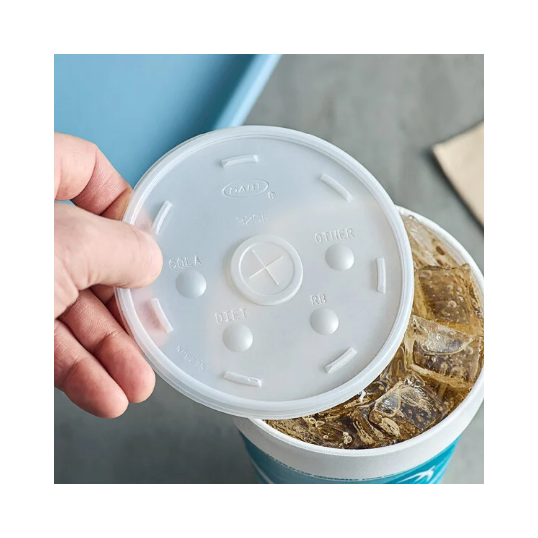 Dart® HIPS Translucent Straw Slotted Lids – For Foam Cups, 8 oz to 32 oz