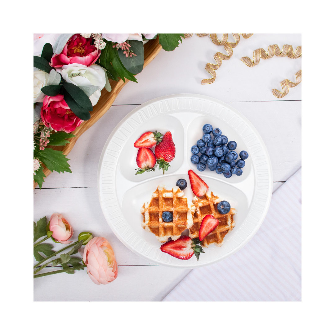 Dart® Concorde® XPS Non-Laminated Foam Plates – White, 6" to 10¼", Standard & 3-Compartment