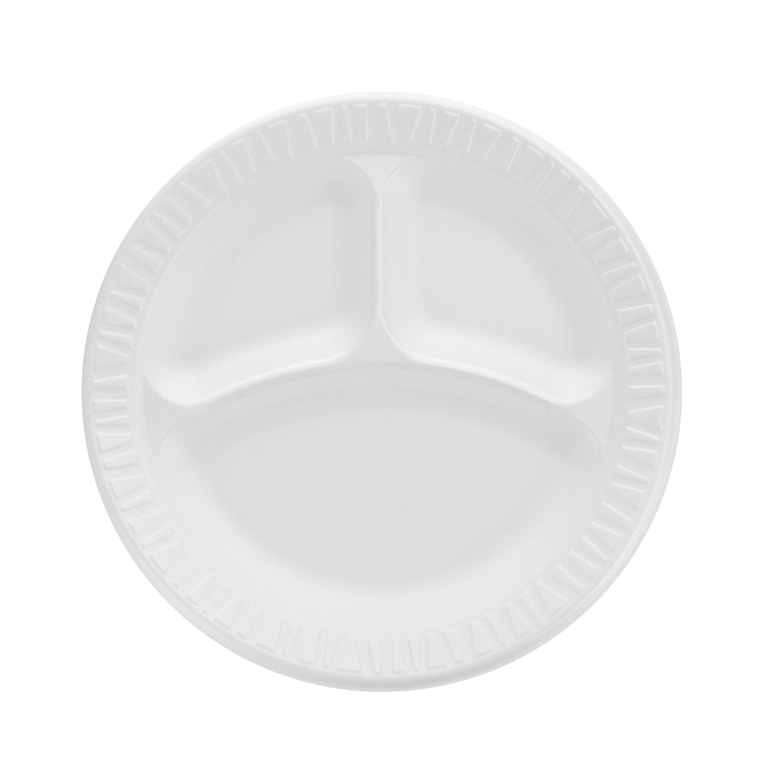 Dart® Concorde® XPS Non-Laminated Foam Plates – White, 6" to 10¼", Standard & 3-Compartment