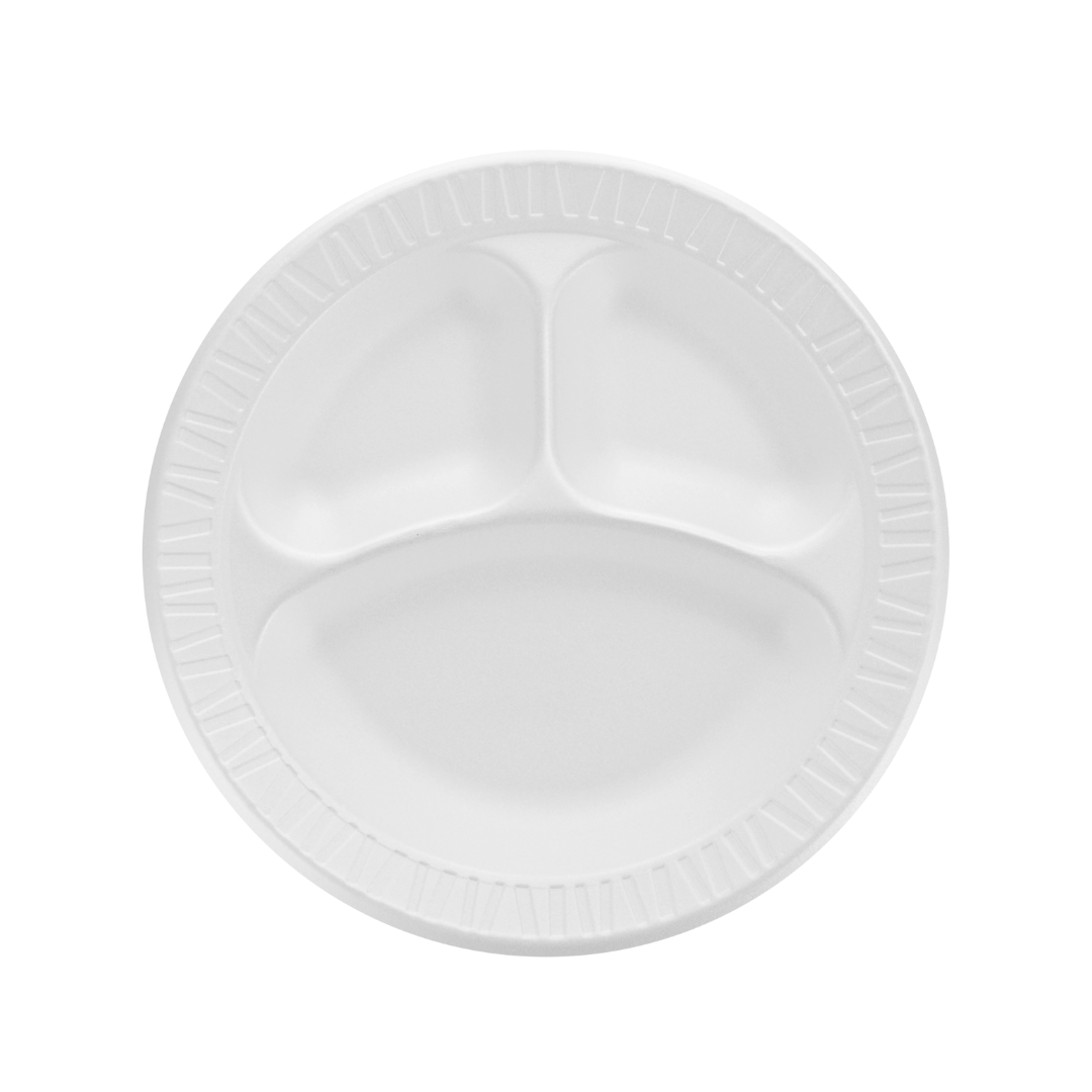 Dart® Concorde® XPS Non-Laminated Foam Plates – White, 6" to 10¼", Standard & 3-Compartment