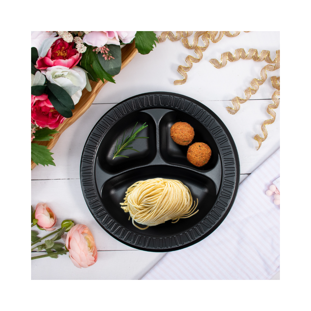 Dart® Quiet Classic® Laminated Foam Dinnerware – Black, 6" to 10¼", Plates & Platters