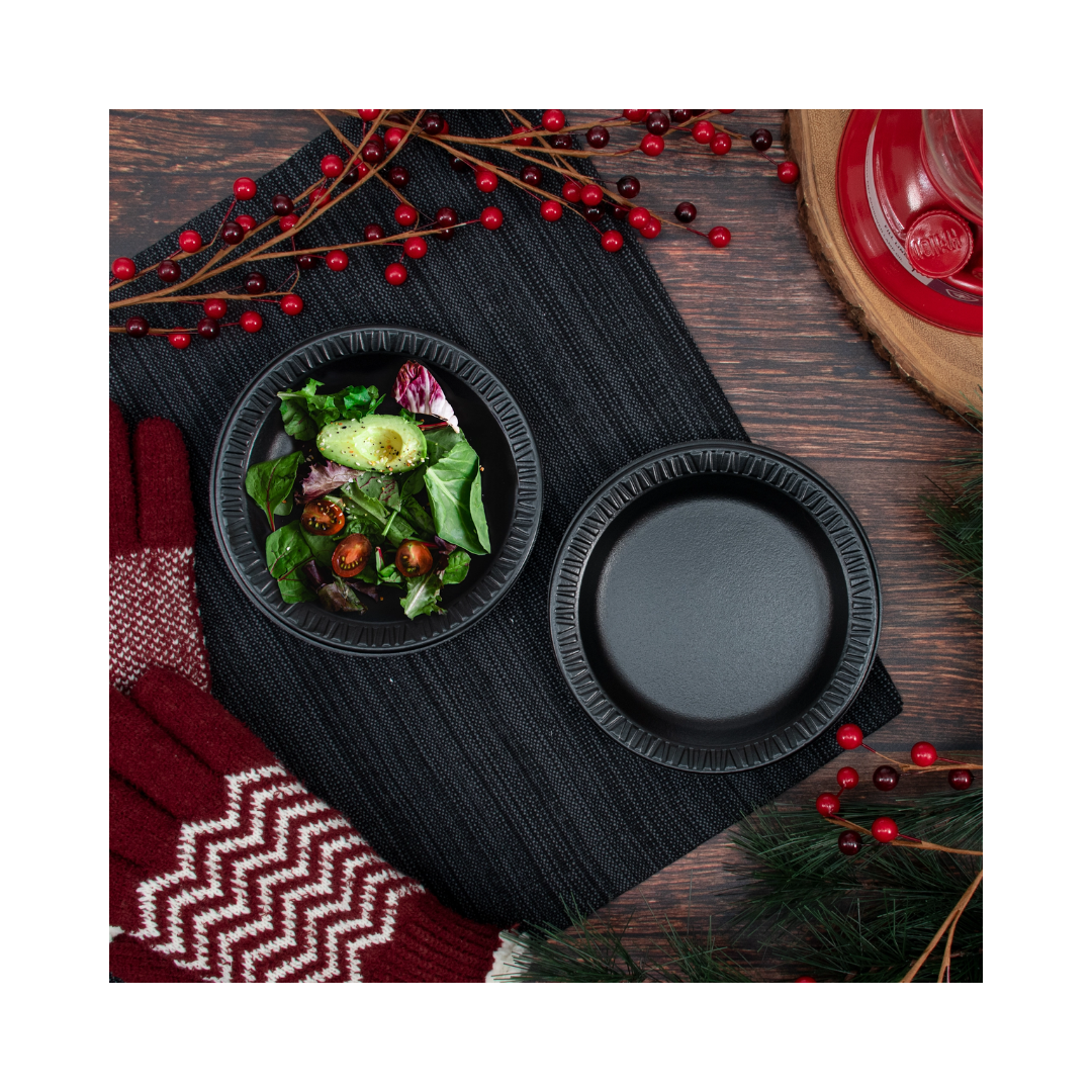 Dart® Quiet Classic® Laminated Foam Dinnerware – Black, 6" to 10¼", Plates & Platters