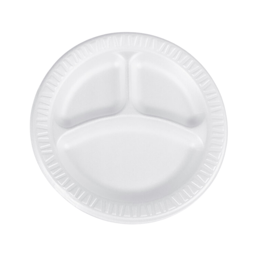Dart® Quiet Classic® Laminated Foam Plates – White, 6" to 10¼", Standard & 3-Compartment