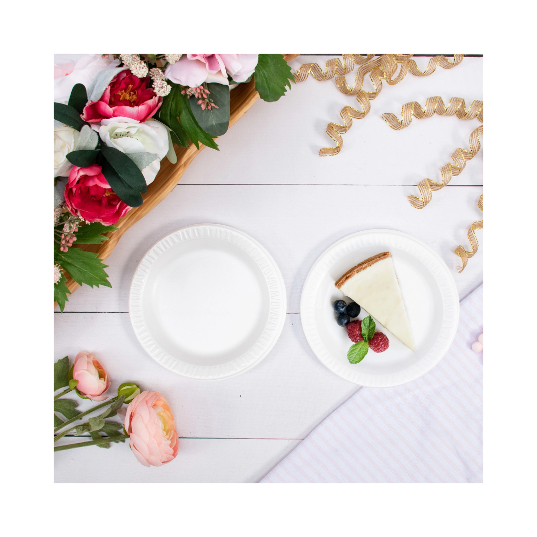 Dart® Quiet Classic® Laminated Foam Plates – White, 6" to 10¼", Standard & 3-Compartment