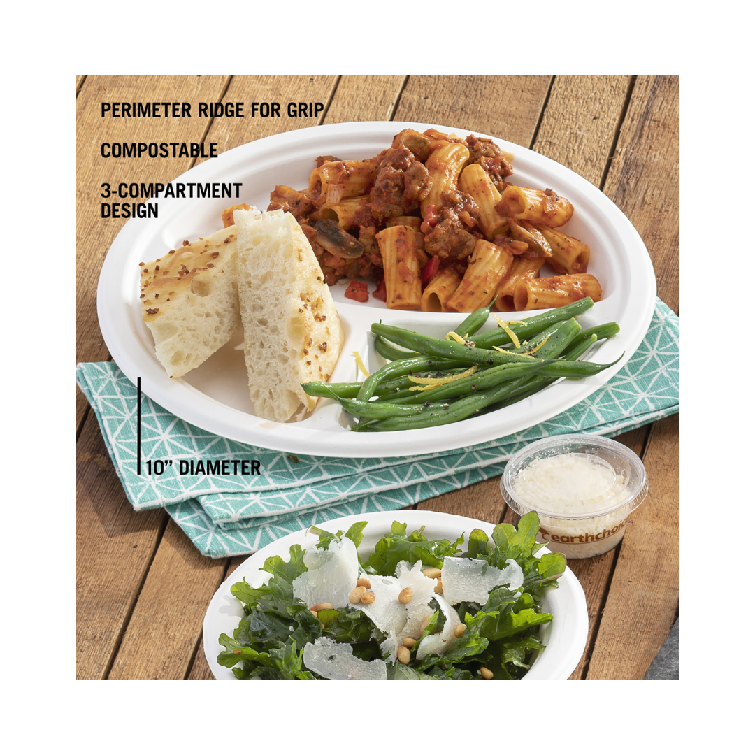 Pactiv EarthChoice® Molded Fiber Plates – 6" & 10" - 3-Compartment