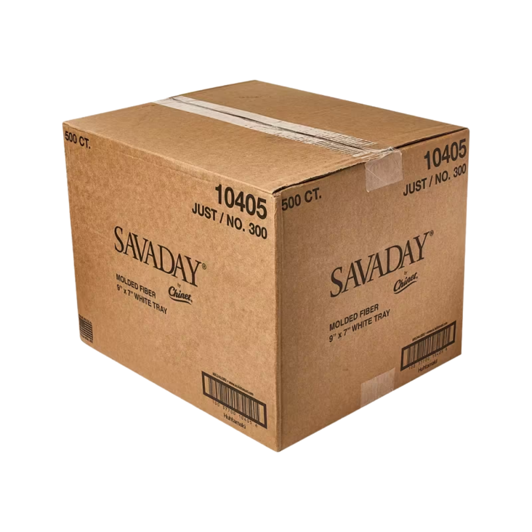 Huhtamaki® Savaday® No. 300 Molded Fiber Tray – 7" × 9" × 2¼", Compostable