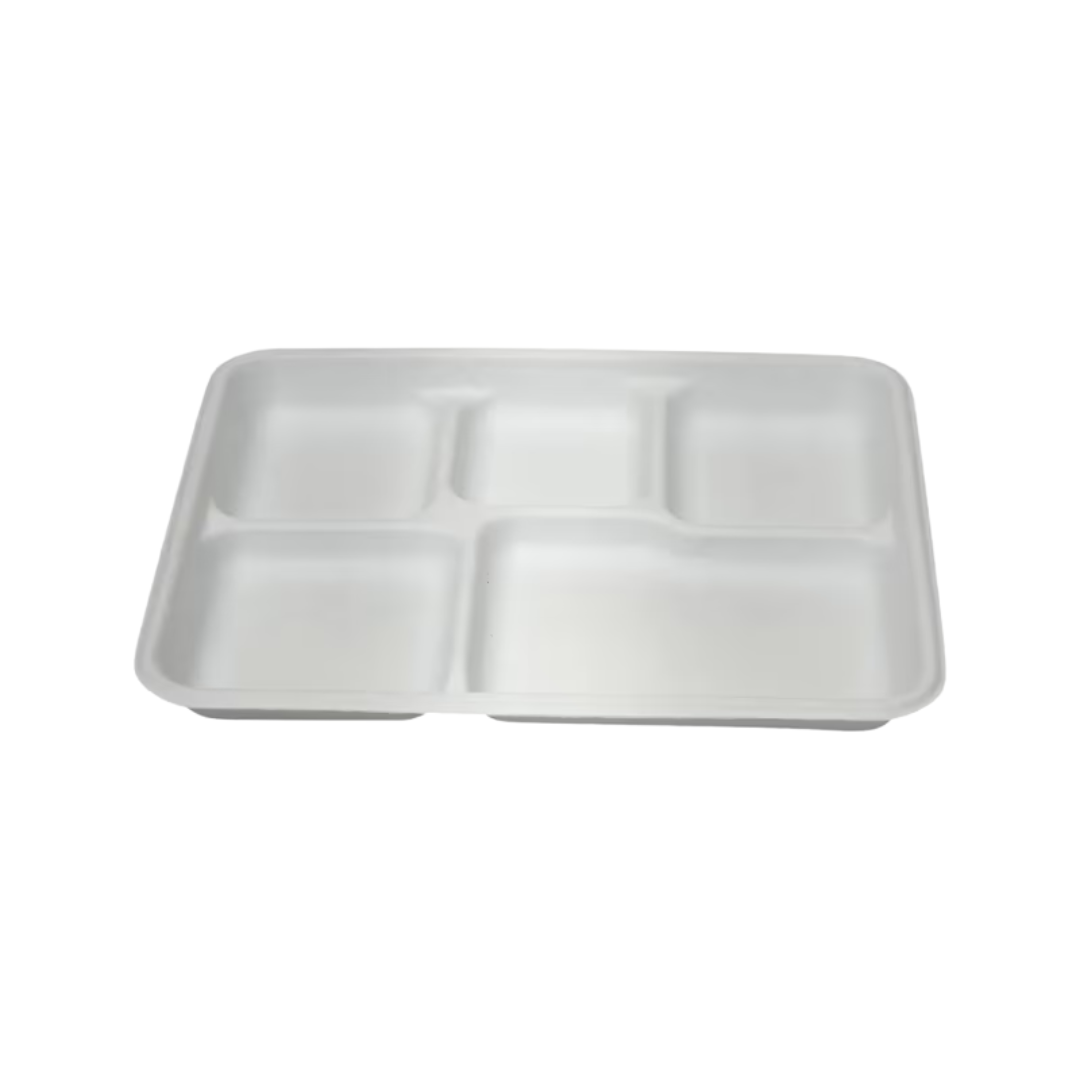 Huhtamaki Chinet® Valley No. 5 Molded Fiber Cafeteria Tray – 8½" × 10½", 5 Compartment, Compostable