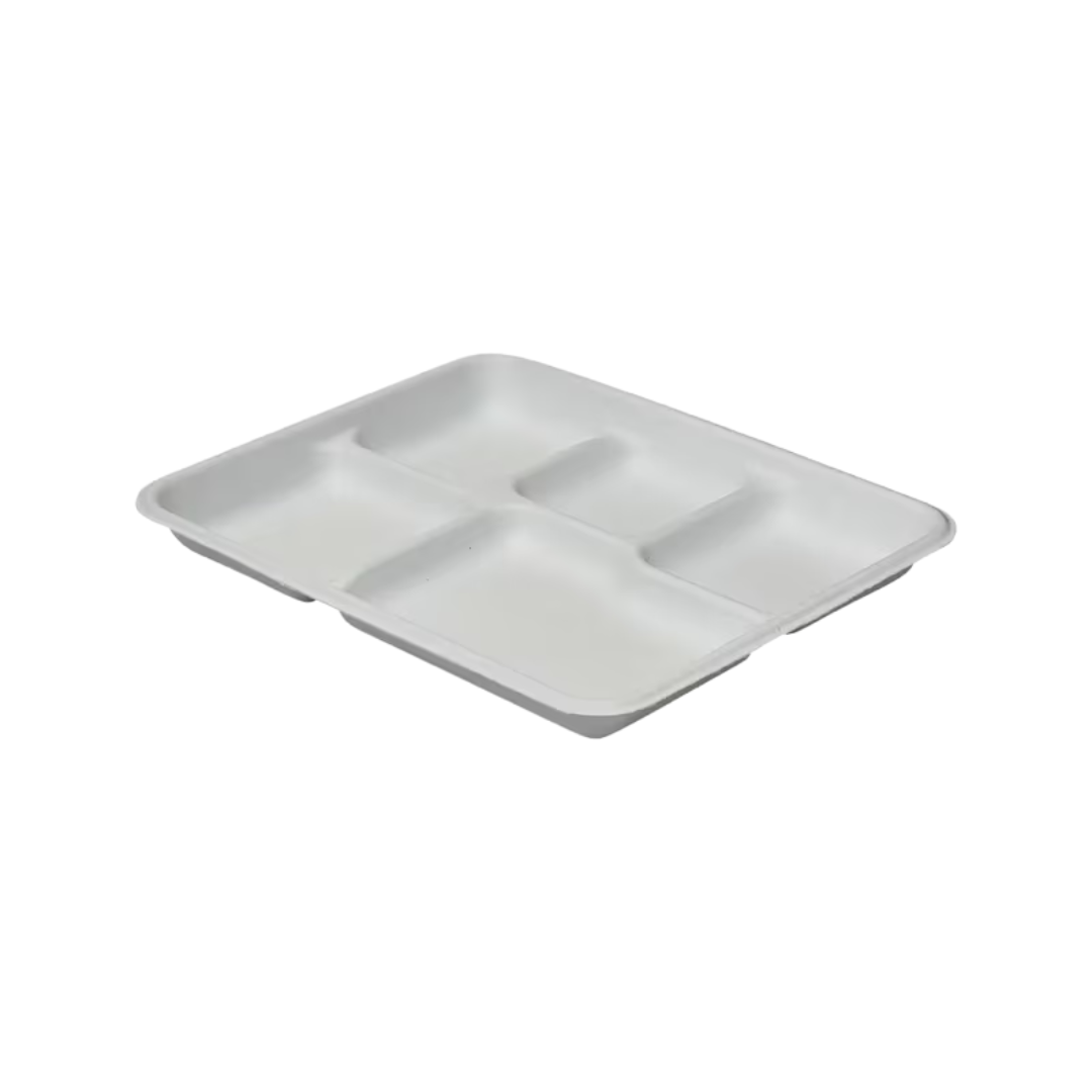 Huhtamaki Chinet® Valley No. 5 Molded Fiber Cafeteria Tray – 8½" × 10½", 5 Compartment, Compostable