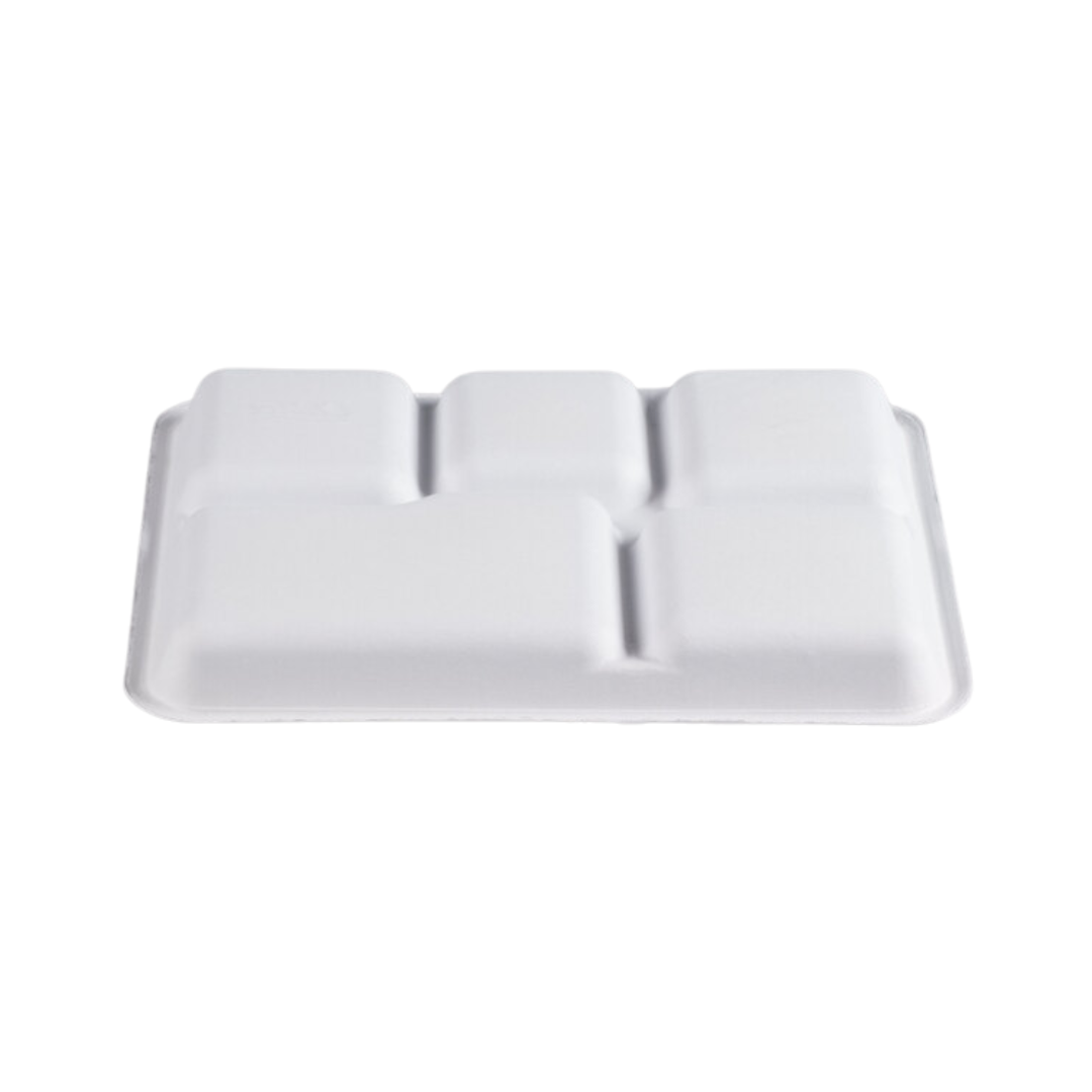 Huhtamaki Chinet® Valley No. 5 Molded Fiber Cafeteria Tray – 8½" × 10½", 5 Compartment, Compostable