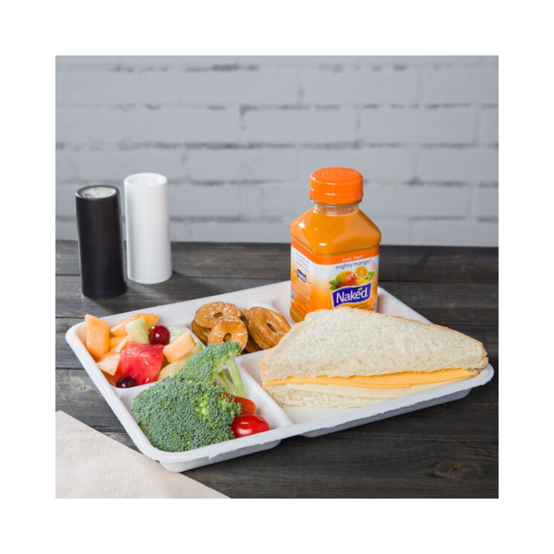 Huhtamaki Chinet® Valley No. 5 Molded Fiber Cafeteria Tray – 8½" × 10½", 5 Compartment, Compostable
