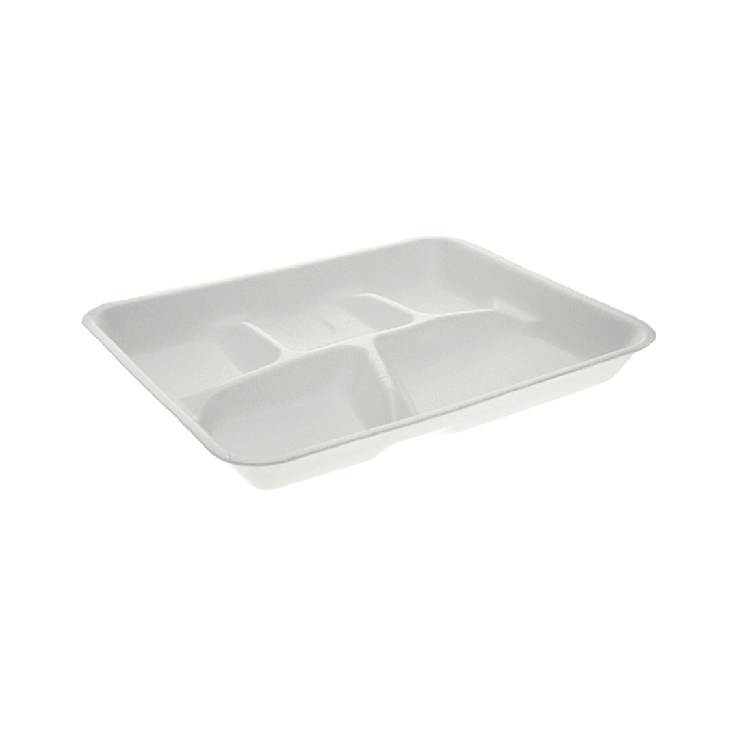 Pactiv® 5 Compartment White School Lunch Tray
