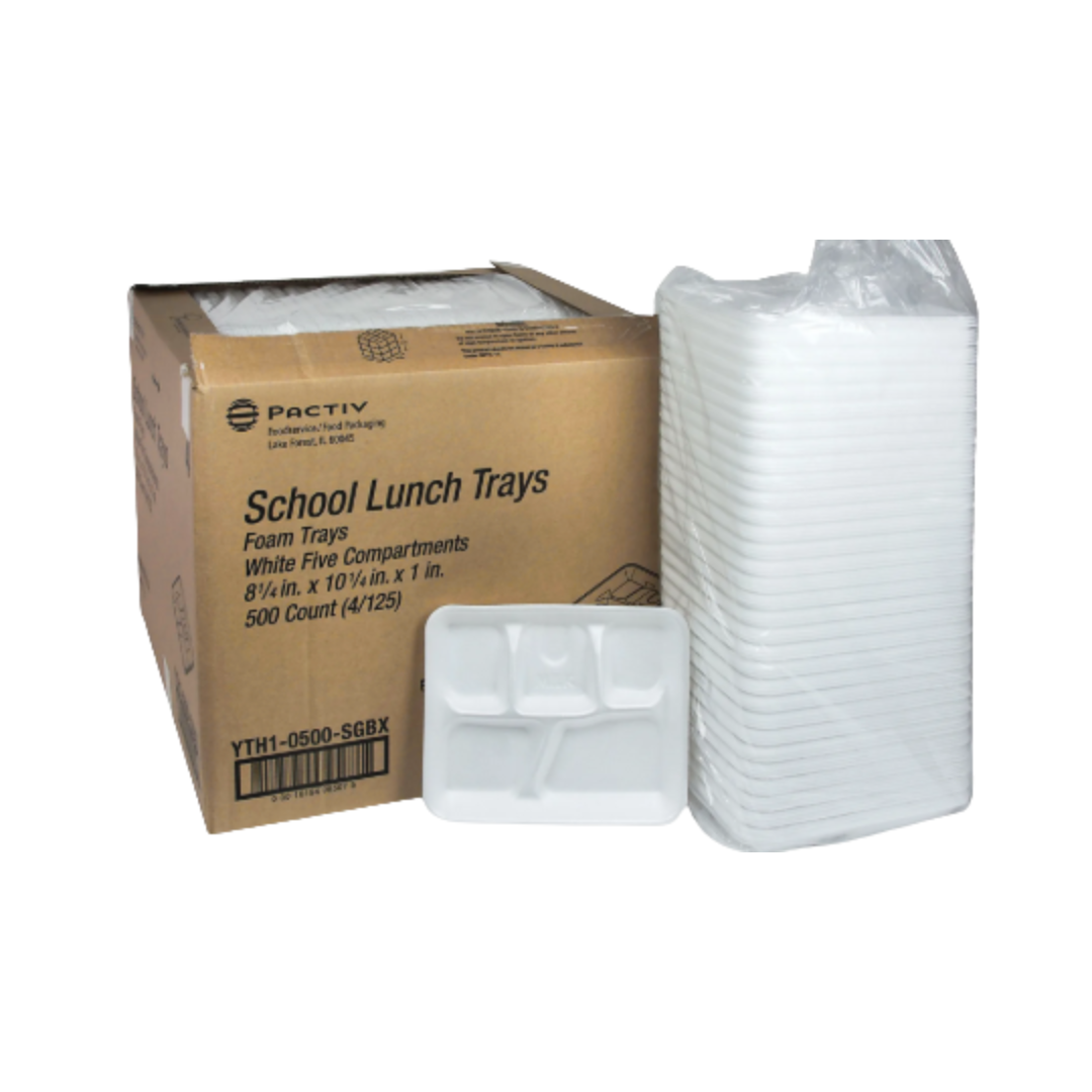 Pactiv® 5 Compartment White School Lunch Tray
