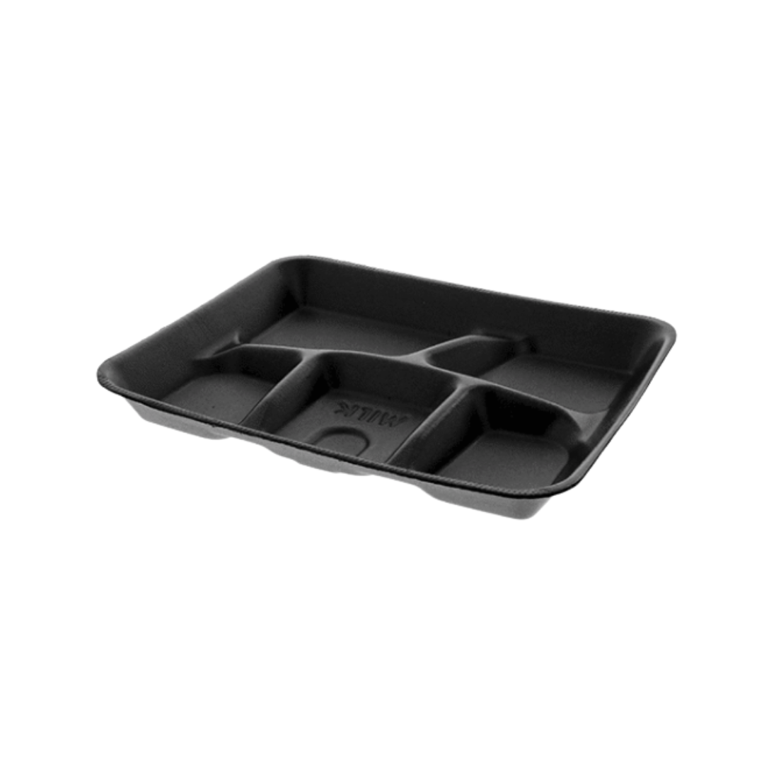 Pactiv® 5 Compartment Black School Lunch Tray