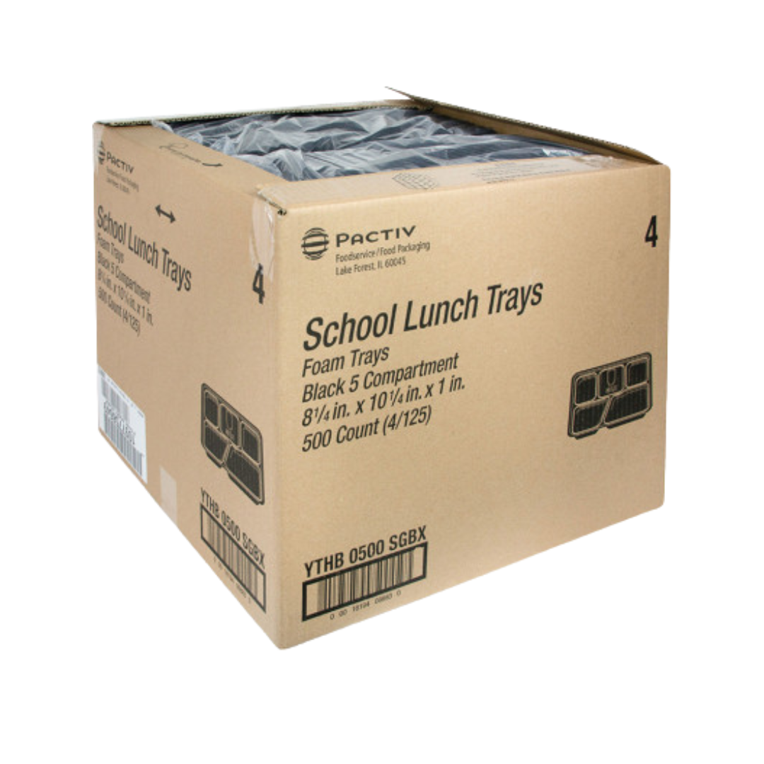 Pactiv® 5 Compartment Black School Lunch Tray