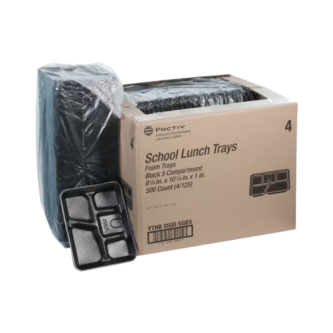 Pactiv® 5 Compartment Black School Lunch Tray