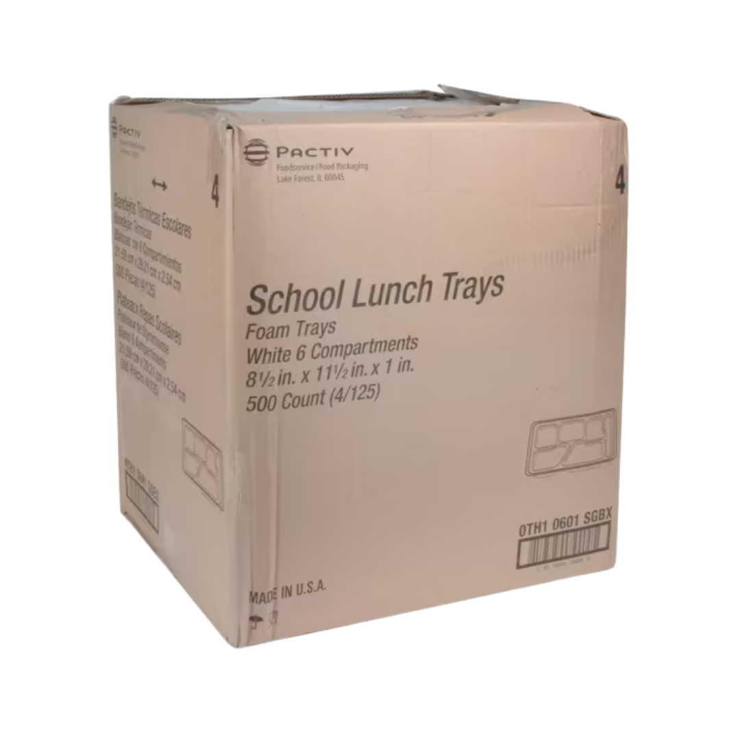 Pactiv® 6 Compartment White School Lunch Tray