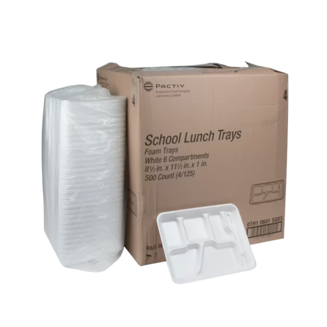 Pactiv® 6 Compartment White School Lunch Tray