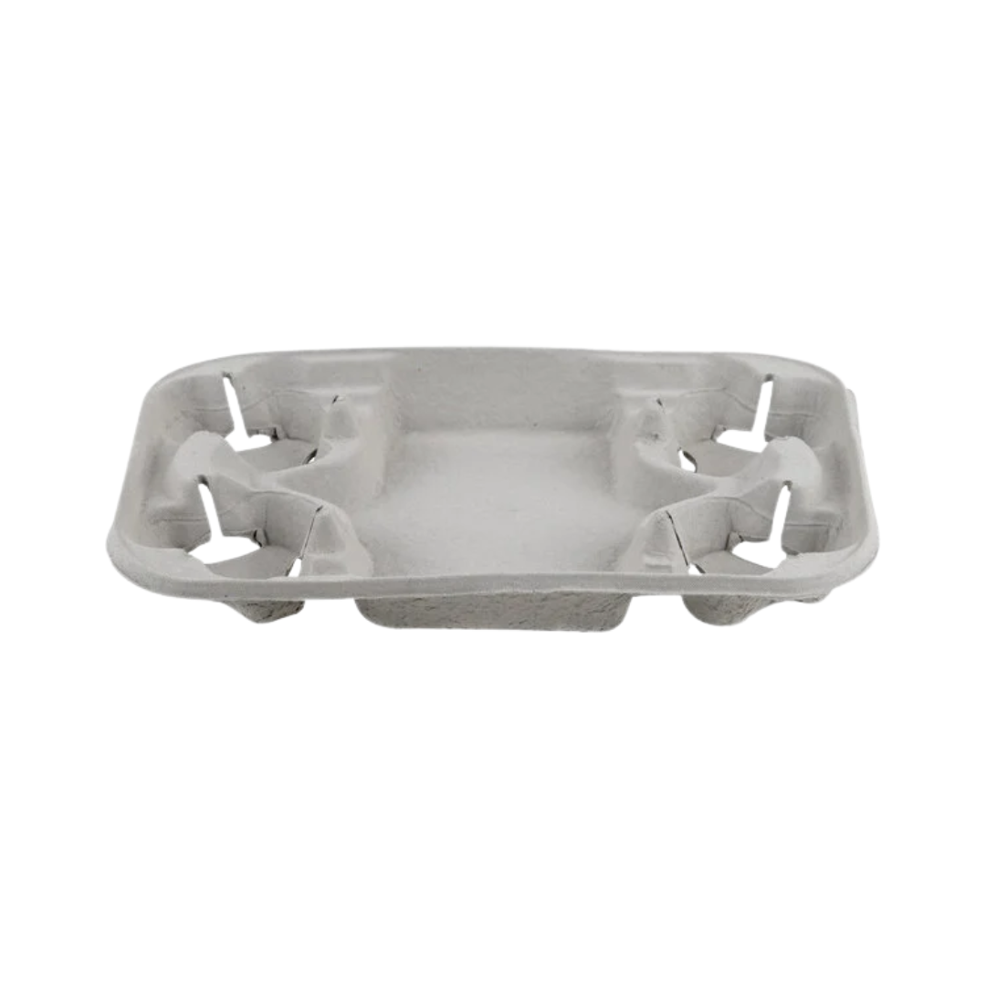 StrongHolder® 4‑Cup Molded Fiber Carrier with Food Tray