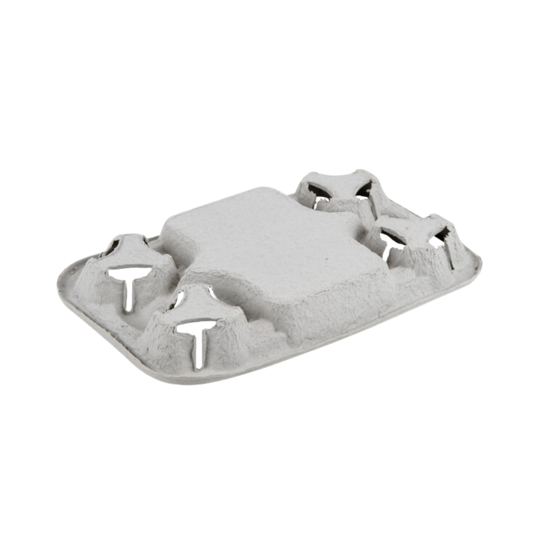 StrongHolder® 4‑Cup Molded Fiber Carrier with Food Tray