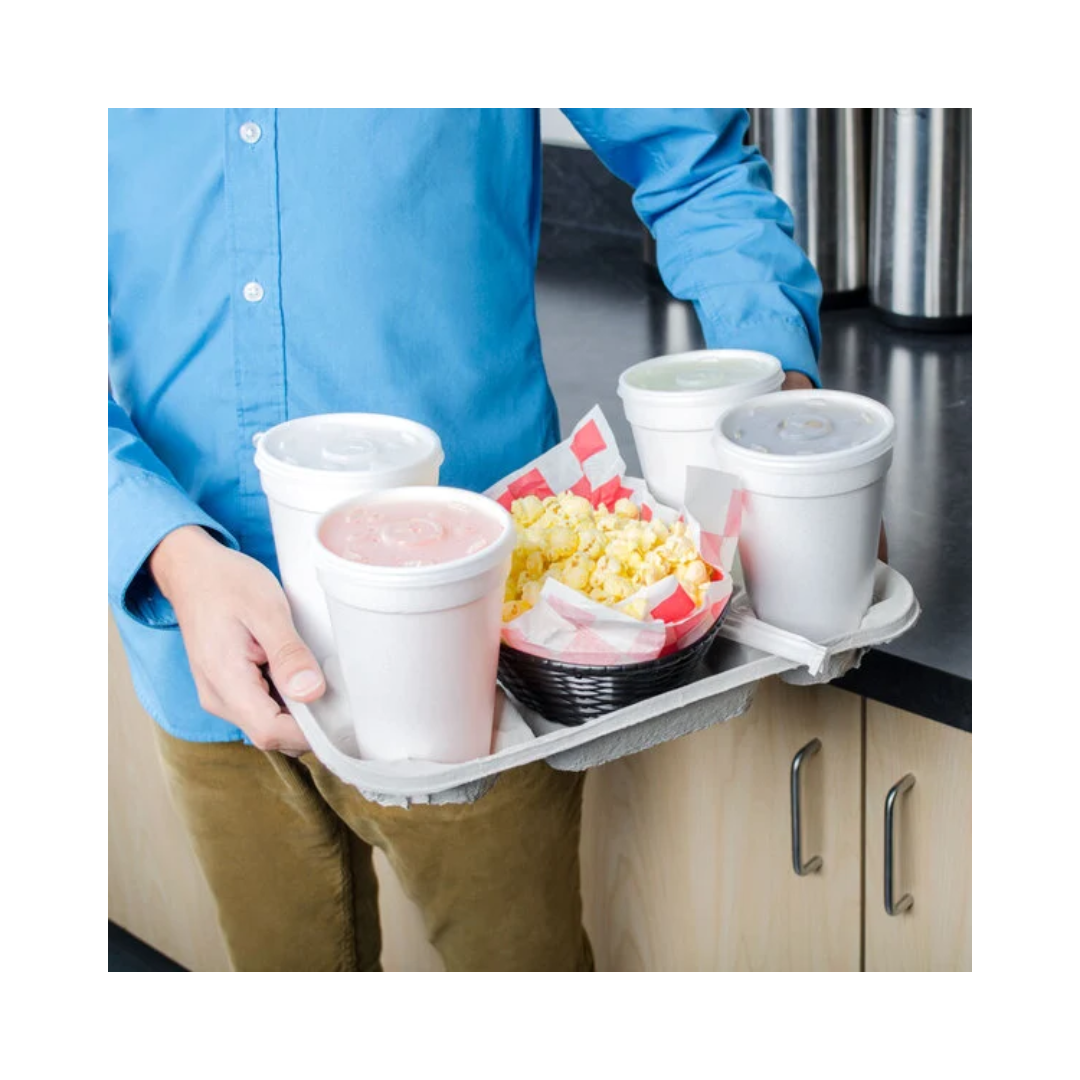 StrongHolder® 4‑Cup Molded Fiber Carrier with Food Tray