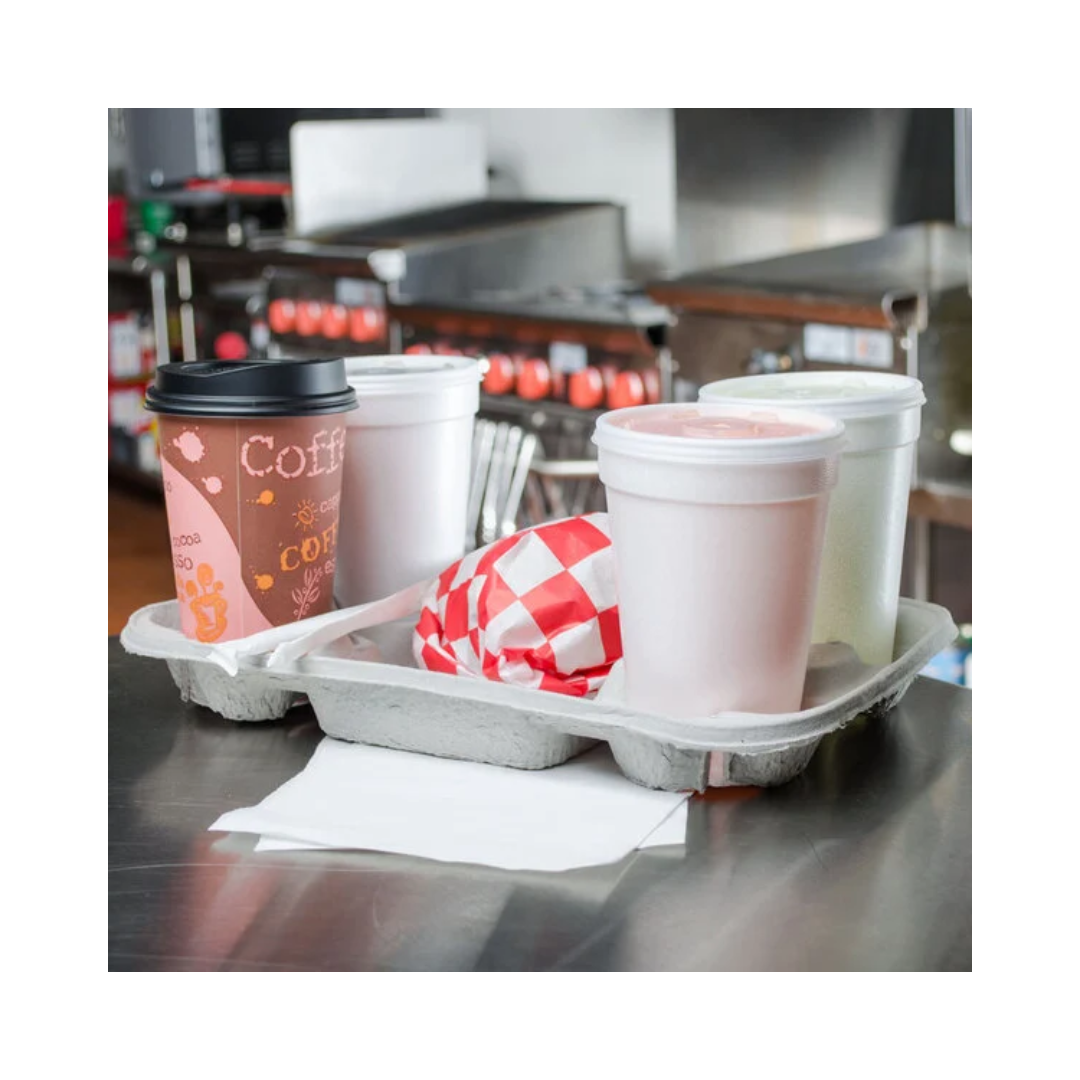 StrongHolder® 4‑Cup Molded Fiber Carrier with Food Tray
