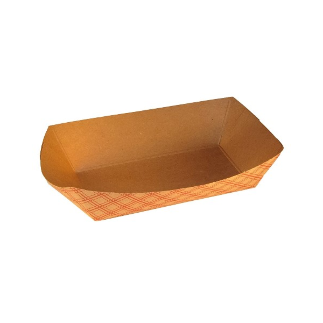 SQP® Red Plaid Kraft Food Trays – #50 & #300, Disposable Paper Trays