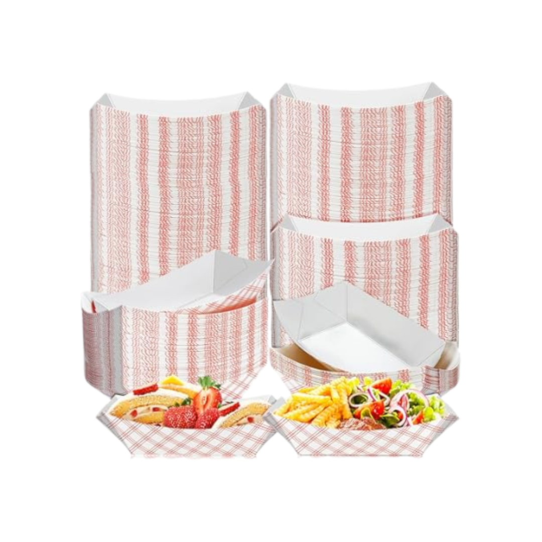 SQP® Food Trays – Red Plaid Pattern, Sizes #25 to #500