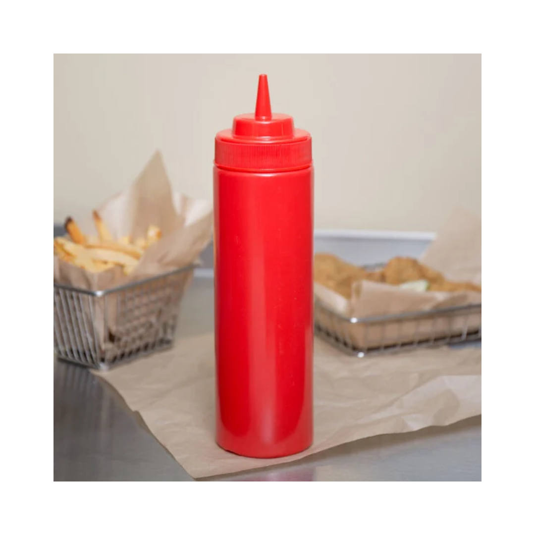 Winco® Wide-Mouth Squeeze Bottles – 24 oz, Red