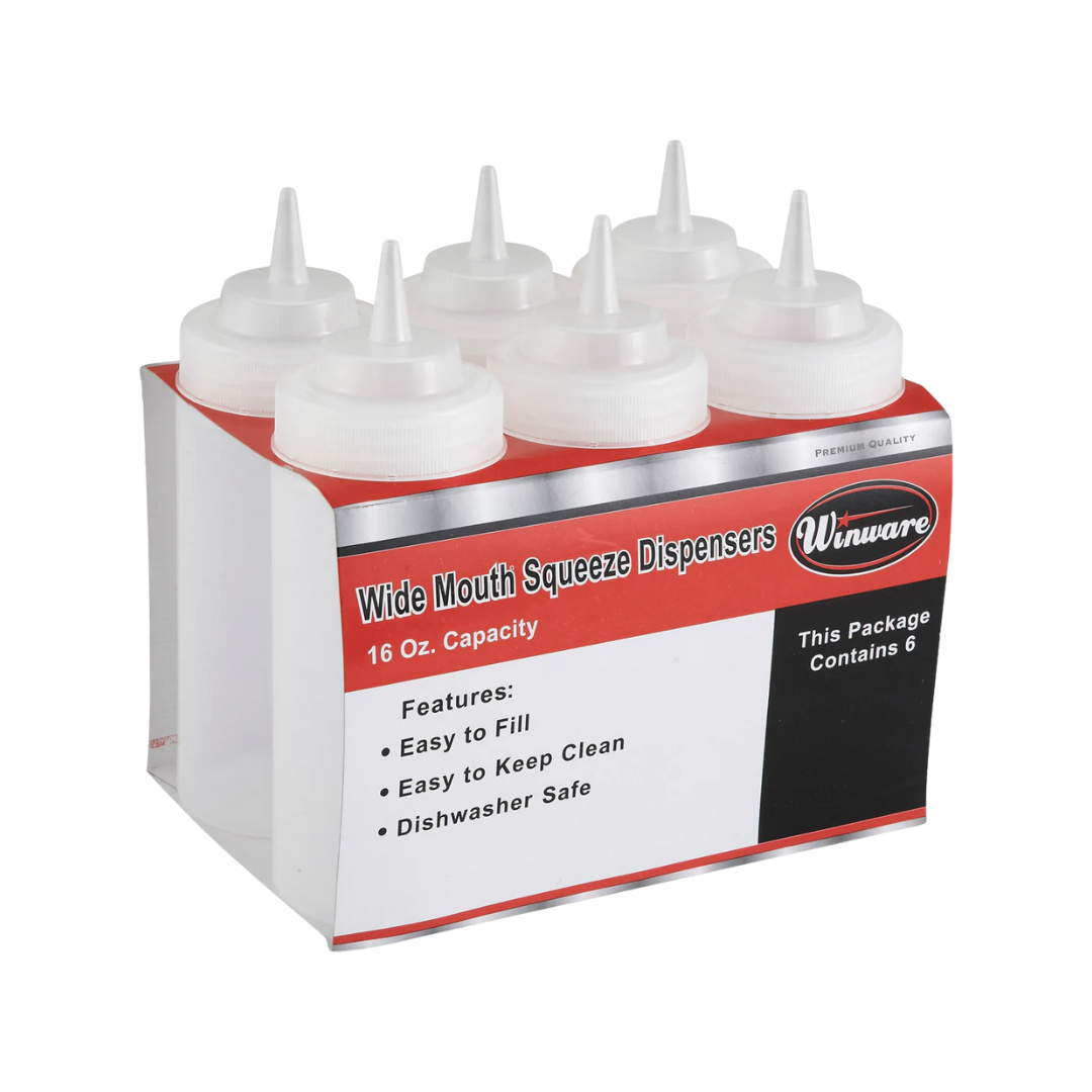 Winco® Wide-Mouth Squeeze Bottles – 16 oz, Clear
