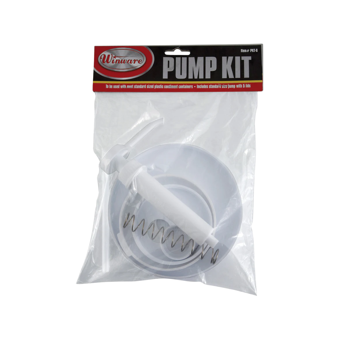 Winco® Plastic Pump Kit for Syrup & Liqueurs – 9" Pump, Multiple Lid Sizes