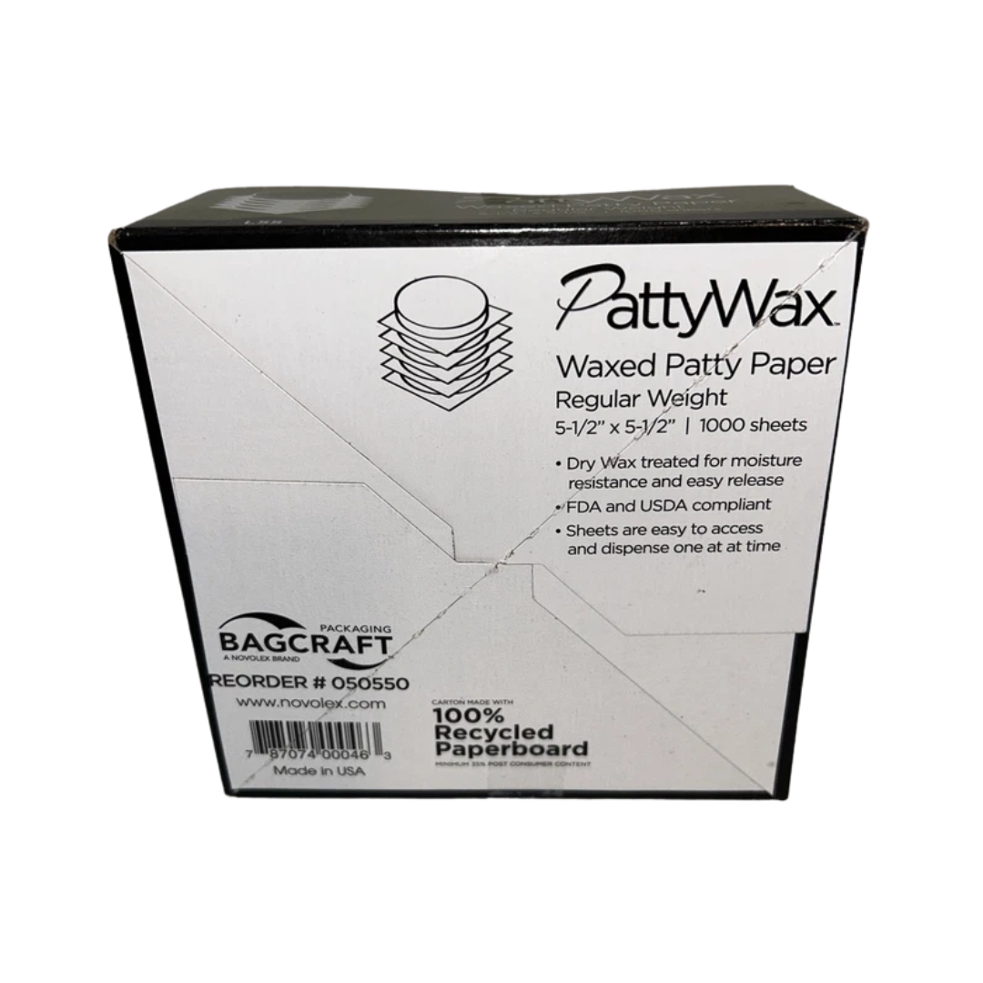 Bagcraft® PattyWax® Waxed Patty Paper – 5 1/2" x 5 1/2", Regular
