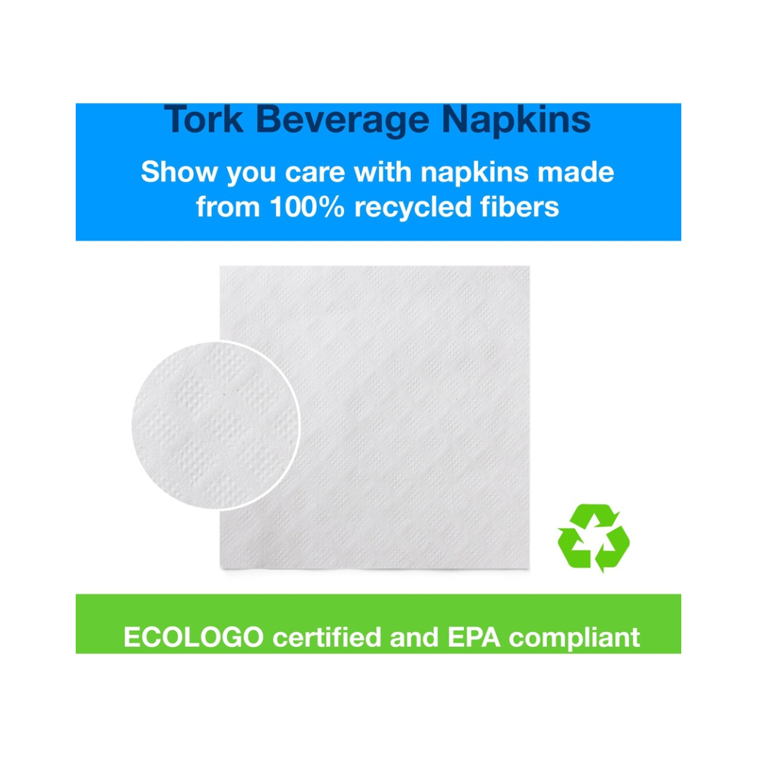 Tork® Universal Quality 1/4 Fold Beverage Napkin – White, 9.4" x 9.4", 1 Ply