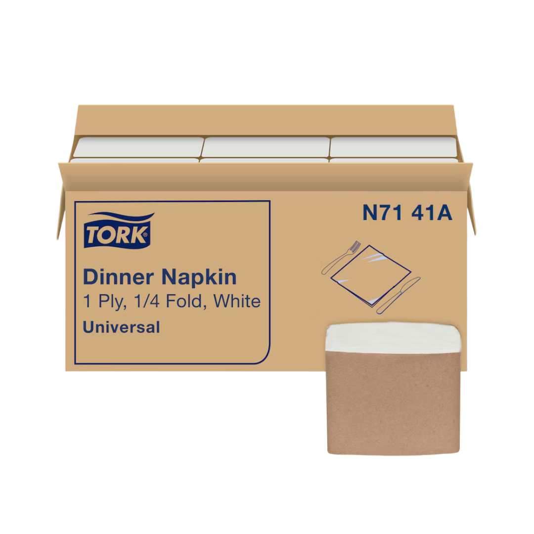 Tork® Universal Quality 1/4 Fold Dinner Napkin – White, 17" x 16.9", 1 Ply